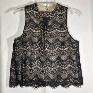 Haute Monde Black Lace Sleeveless Crop Blouse over Nude Cami Whimsygoth Womens M